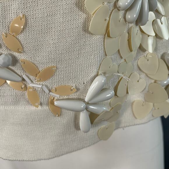 NANETTE LEPORE Size XS Cream White Cotton Blend Beaded Floral Cropped Cardigan - Picture 6 of 8